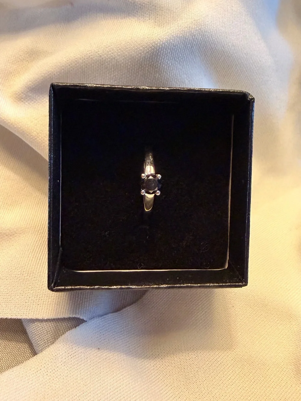 0.50 CTW Black Diamond Solitaire Ring Rhodium Over 925 Sterling Silver Sz 7